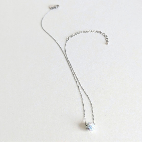 Touchstone Crystal by Swarovski TCS Silver Tone White Pave Ball Pendant Necklace - Picture 5 of 8